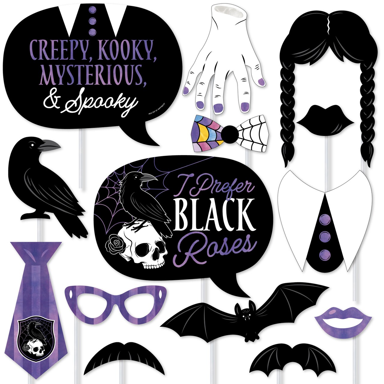 Big Dot of Happiness Goth Girl Photo Booth Props Kit, Black and Purple Halloween or Gothic Birthday Party Supplies - 20 Count Selfie Prop Sticks